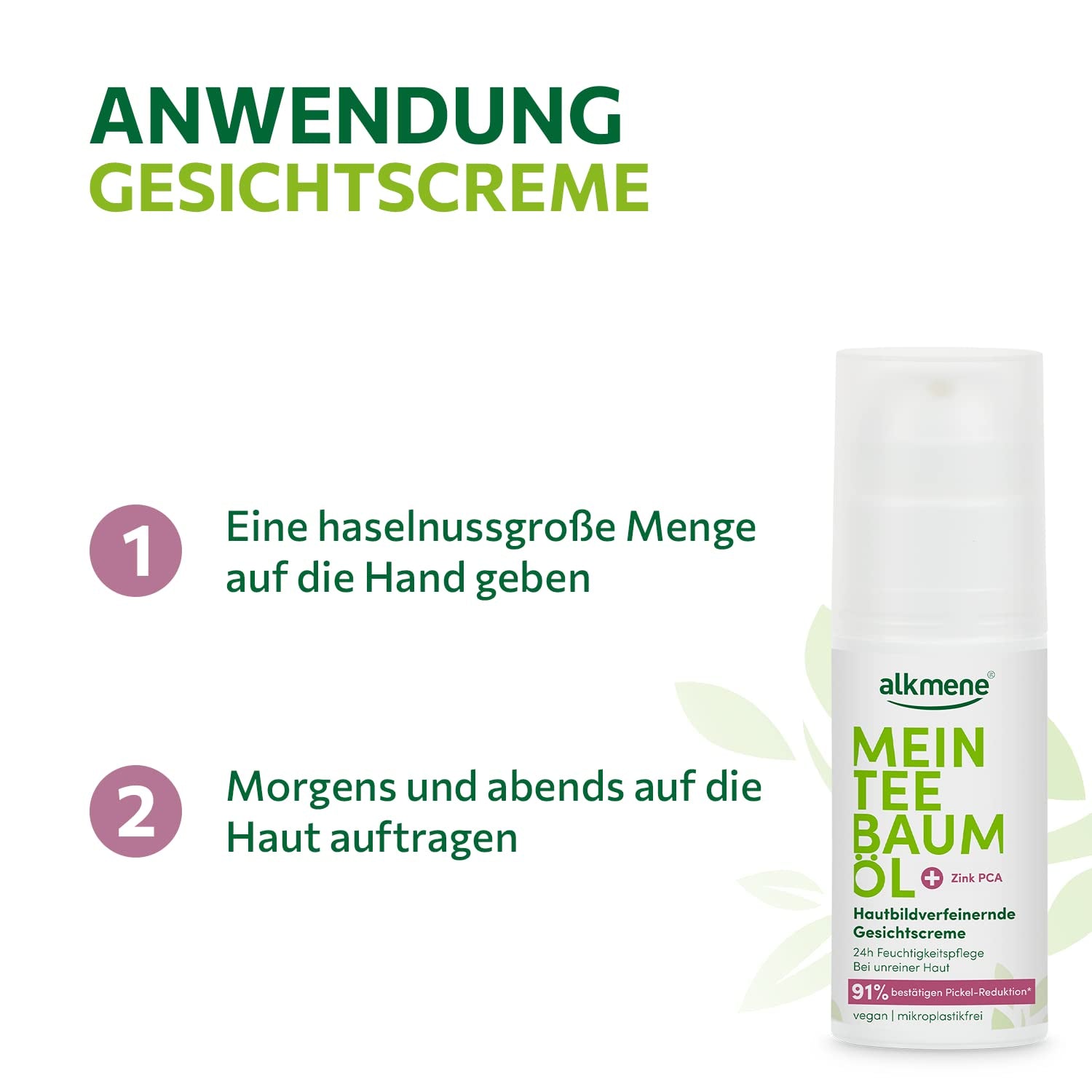 Alkmene Mein Teebaumöl Gesichtscreme 50 Ml Pickel Reduktion 91% Bestätigt - Naturreines Teebaumöl, Vegan & Klimaneutral - 24H Feuchtigkeitspflege Für Unreine Haut - Teebaumöl Creme Für Pickel