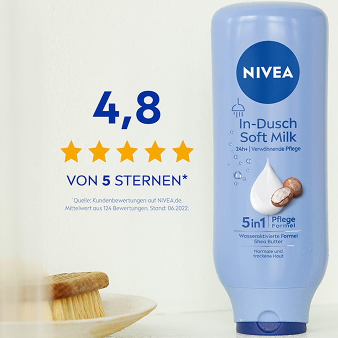 NIVEA In-Dusch Soft Milk (400 Ml), Körpercreme Mit Shea Butter Und Wasseraktivierter 5In1 Pflege Formel, Feuchtigkeitsspendende Body Lotion Für Die Dusche