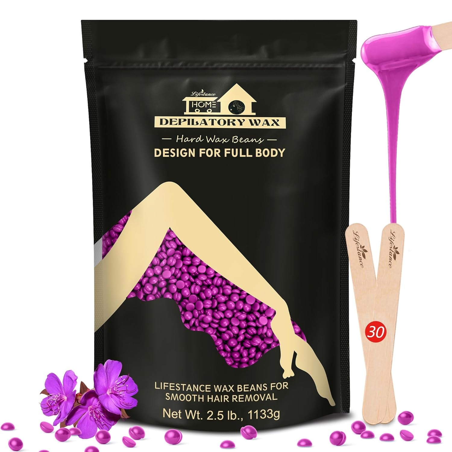 Lifestance 450G Waxing Perlen Formuliert Für Anfänger, Wachsperlen Mit 10 Holzspatel Für Enthaarung, Rose Wachs Haarentfernung Perlen Für Für Feines Haar,Gesicht,Augenbraue,Arme,Finger Und Zehe