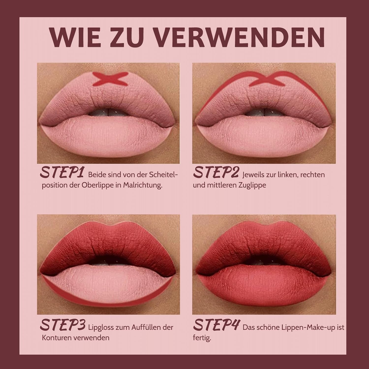 Lippenstift Lipliner Set, Matt Lipstick Rosa Lip Stain, Lippenstift Wasserfest Langanhaltender Lip Gloss Nude Lipsticks Lip Liner Velvet Nicht Klebende, Vegane, Gluten Free
