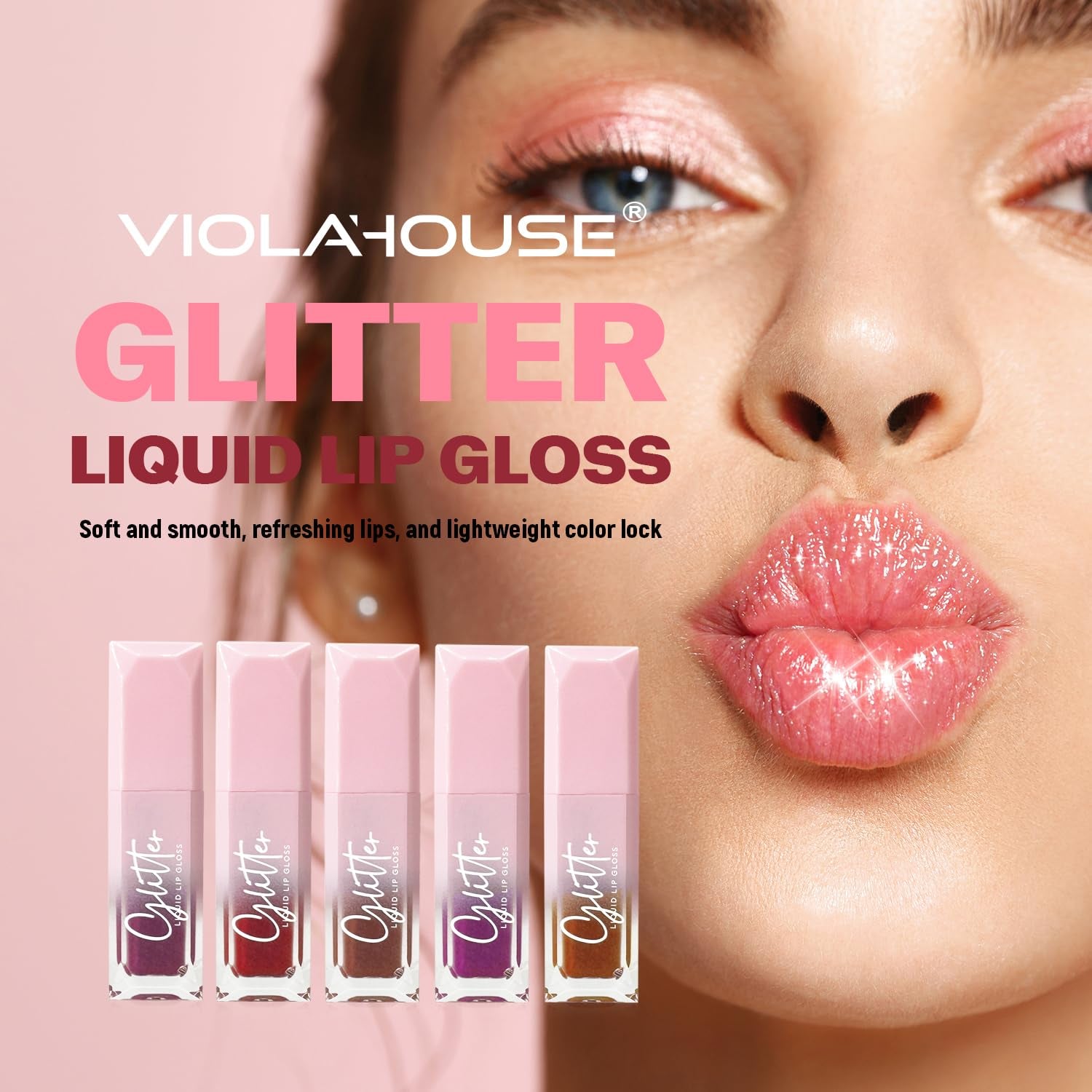 VIOLA HOUSE Lipglosse Glitzer, Lipgloss Glänzend Flüssiger Lippenstift, Glänzender Lipgloss Schimmerndes Finish Auf Den Lippen.5Ml (Cherry)