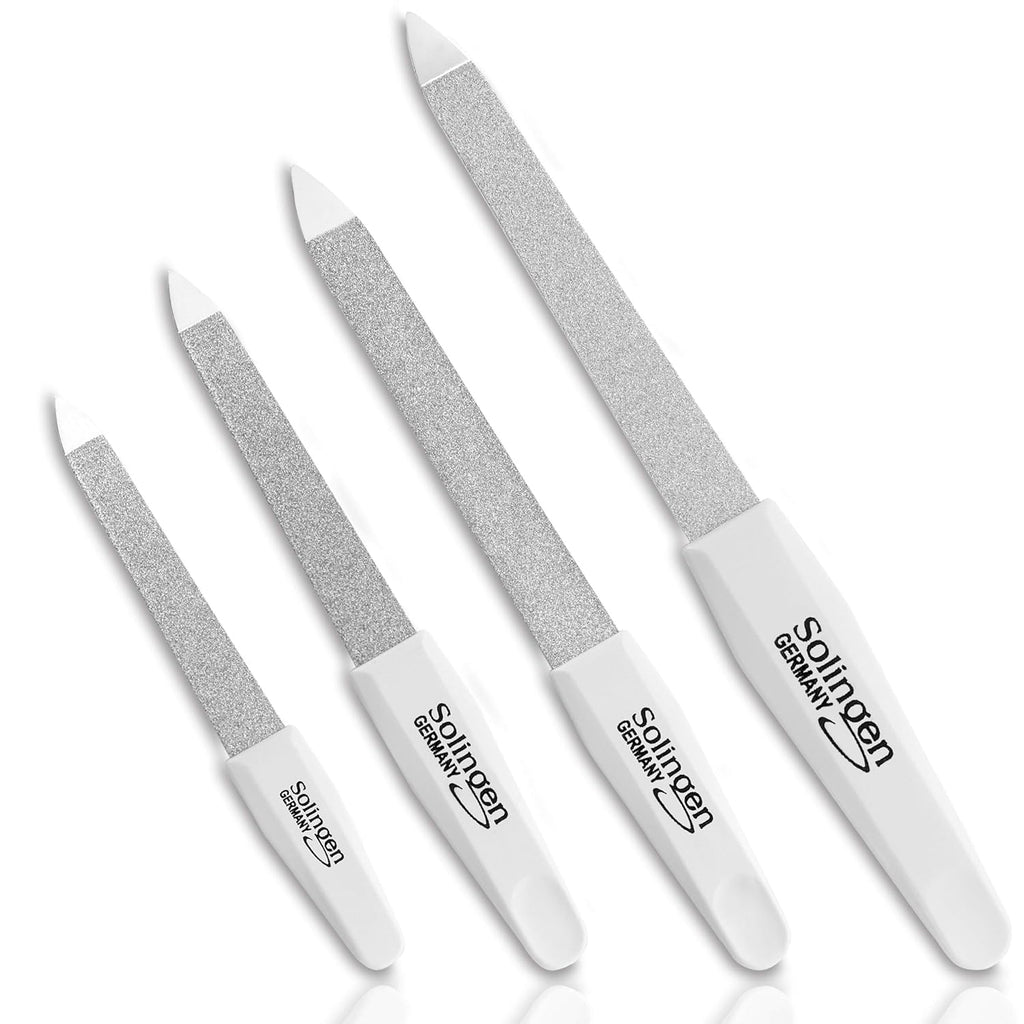 SCHWERTKRONE ® 4Er Set Saphir-Nagelfeilen [MADE in SOLINGEN - GERMANY] - Nagelfeilen Naturnägel Nail File - Nagelfeile Feilen Nägel - Für Maniküre Und Pediküre - Fein Und Grob in 4 Größen