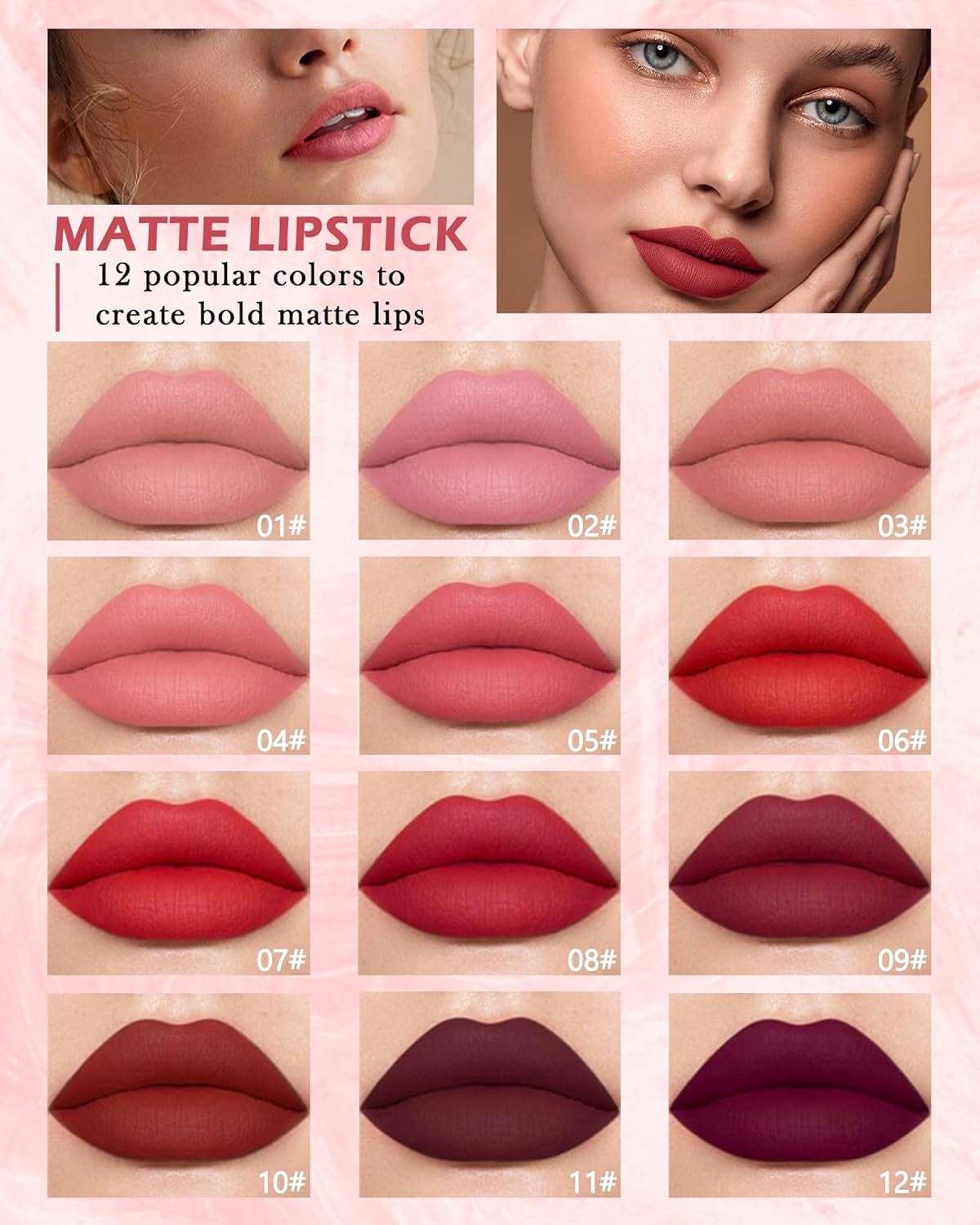 Matt Flüssig-Lippenstift-Set-6Pcs Nude Pink Ruby Rot Hochpigmentiert Lipgloss, Wasserfester Antihaftbeschichtung Lip Tint Stain Langanhaltend 24H, Makeup-Set Für Frauen Zum Women'S-Setb