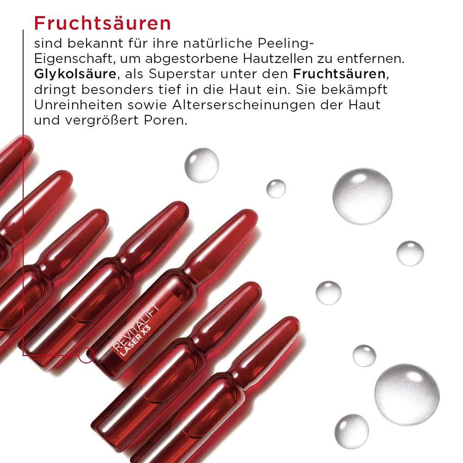 L'Oréal Paris 7-Tage-Ampullen-Kur Für Ebenmäßige Und Strahlendere Haut Hochkonzentriert Mit 10% Glykolsäure Und Peeling-Effekt, Revitalift Laser X3, 7-Tage-Ampullen-Kur X 1,3Ml