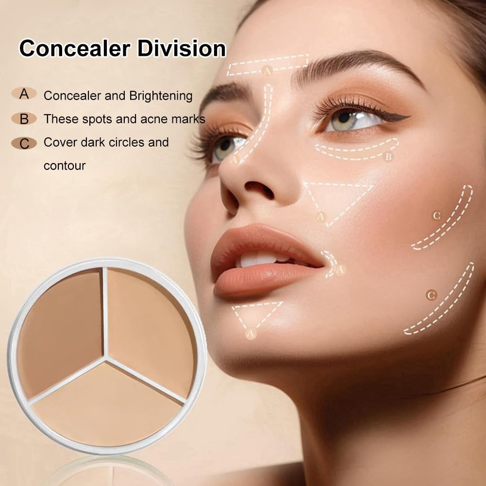 Concealer Palette,Correcting Concealer 3In1,Full Cover Concealer Palette,Concealer,Tri-Color Concealer Make Up,Concealer Foundation Palette, Narben Und Mildert Feine Linien