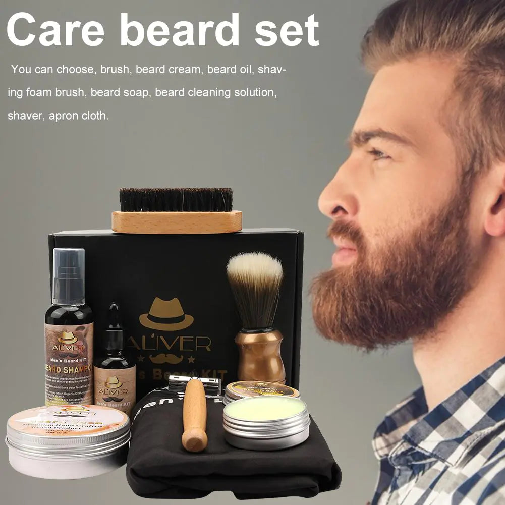 Herren Bartpflege-Set mit Öl, Balsam, Bürste und Rasierer