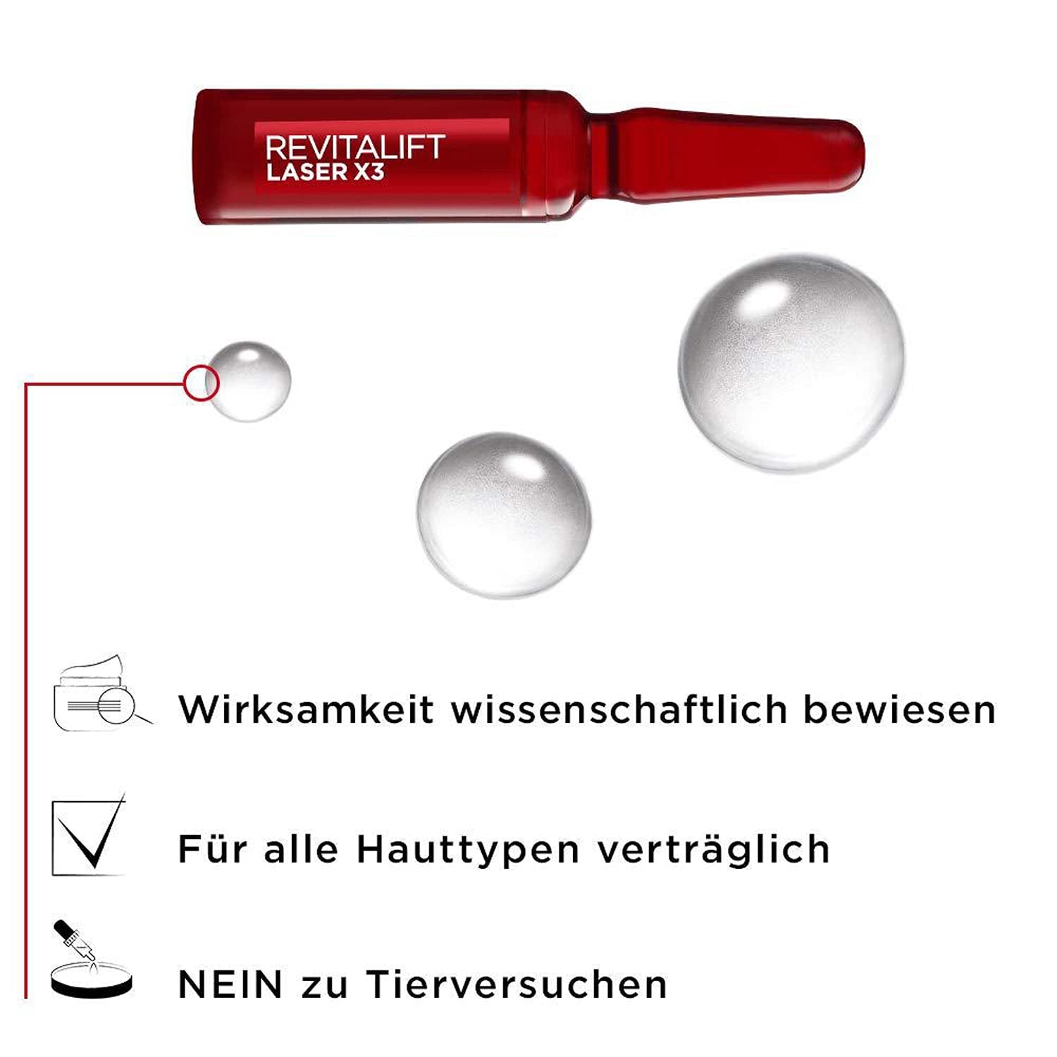 L'Oréal Paris 7-Tage-Ampullen-Kur Für Ebenmäßige Und Strahlendere Haut Hochkonzentriert Mit 10% Glykolsäure Und Peeling-Effekt, Revitalift Laser X3, 7-Tage-Ampullen-Kur X 1,3Ml