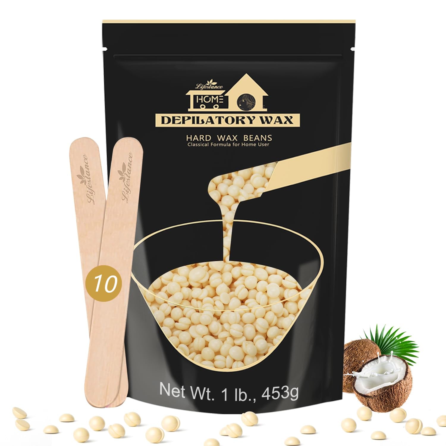 Lifestance 450G Waxing Perlen Formuliert Für Anfänger, Wachsperlen Mit 10 Holzspatel Für Enthaarung, Rose Wachs Haarentfernung Perlen Für Für Feines Haar,Gesicht,Augenbraue,Arme,Finger Und Zehe