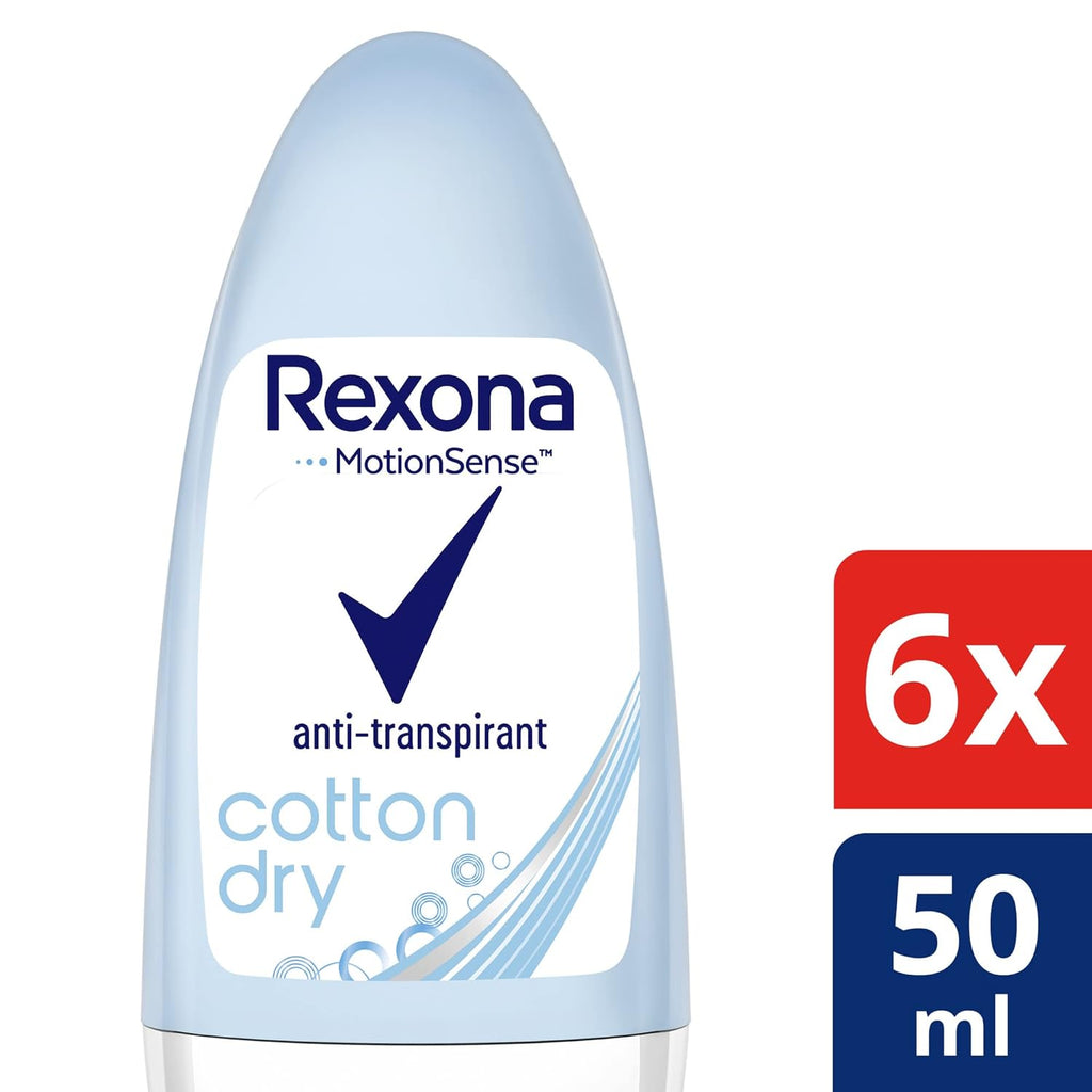 Rexona Motionsense Deo Roll-On Cotton Dry - Anti-Transpirant Mit 48 Stunden Schutz Gegen Starkes Schwitzen Und Körpergeruch - 50 Ml (6Er-Pack)