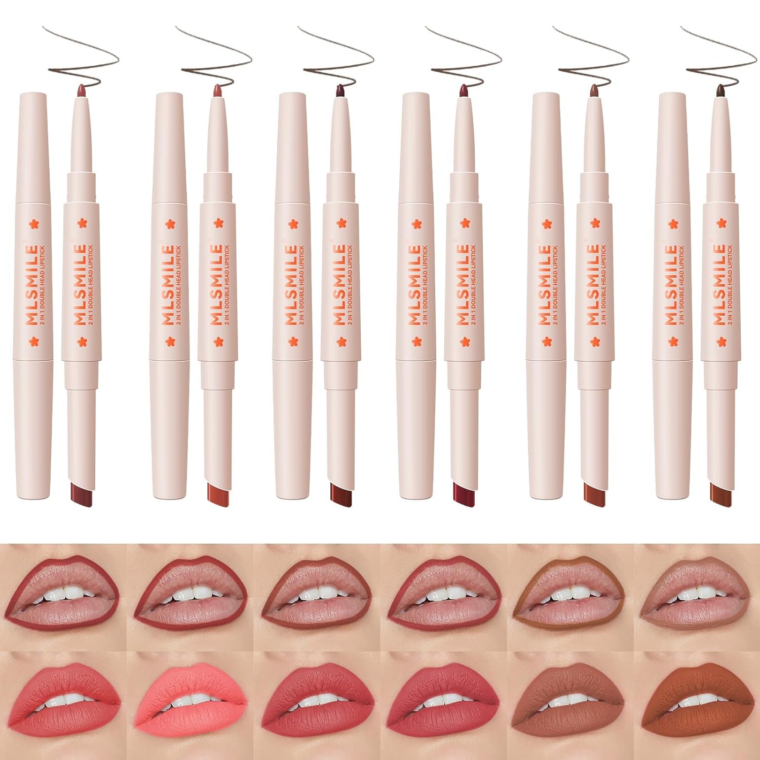 Mrettick 6 Stück Lippenstift Und Lipliner Set, 2-In-1 Matt Lippenstift Lip Liner, Langanhaltende, Antihaftbeschichtete Tasse, Verblasst Nicht, Wasserdicht, Make-Up Geschenk Für Frauen