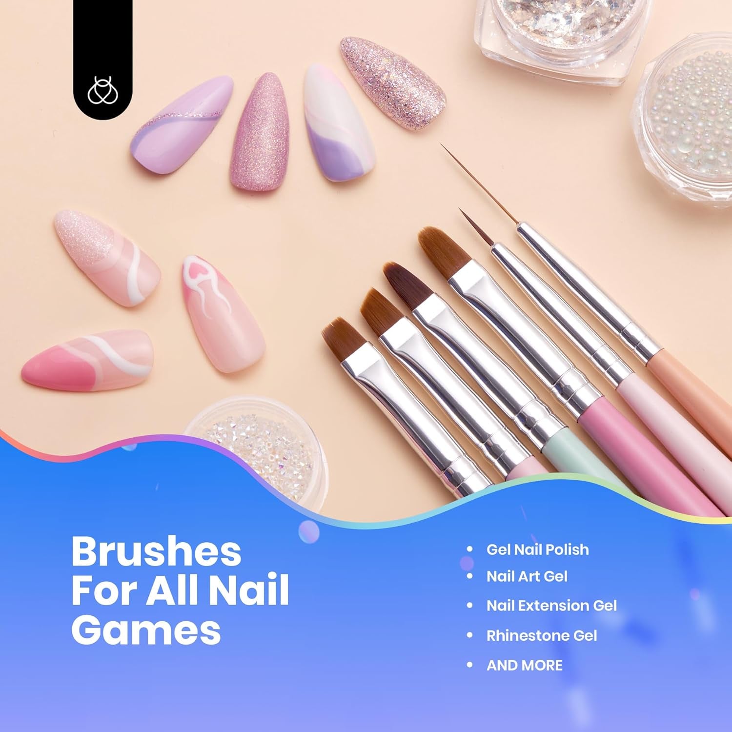 Beetles Professionelle Nagelpinsel 6 Set - Nageldesign Pinsel Nail Art Professionel Pinsel Set Für Gelnägel Nägel Uv-Gel Pinselset Gelpinsel Nagel Liner Gel-Pinsel Für Zu Hause DIY Maniküre