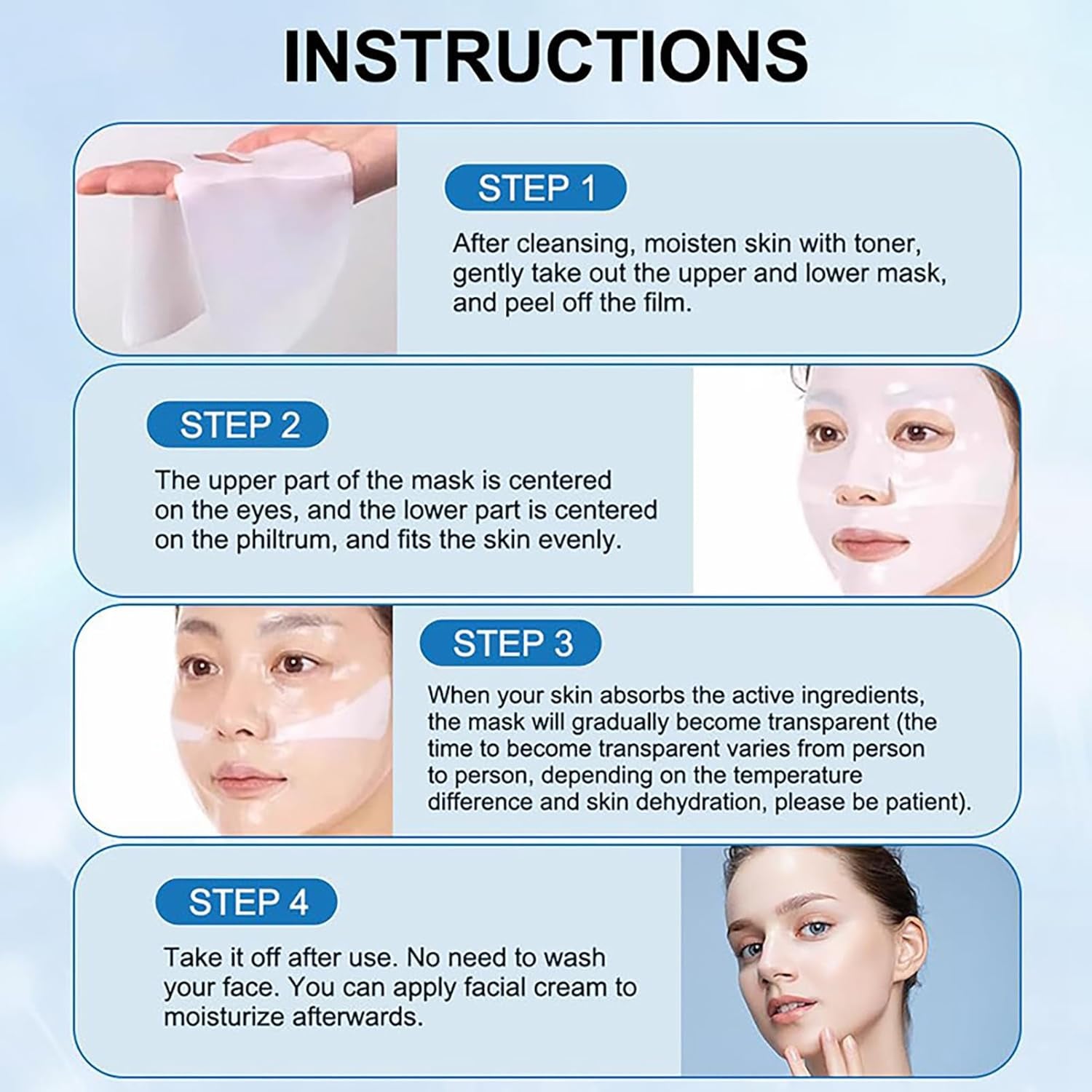 ARCHIDATE 4 Stück Collagen Maske Gesicht - Feuchtigkeitsspendende Gesichtsmaske - anti Falten Gesichtsmaske - Masken Beauty Produkte - Feuchtigkeitsmaske Gesicht Kollagen Maske - Glatte Straffend Haut