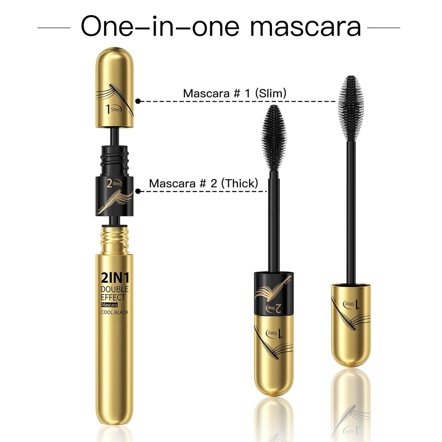 HOUSN 2 in 1 4D Silk Fiber Eyelash Mascara, Black Long-Lasting Waterproof 4D Mascara, Wischfest Und Nicht Verklumpend Für Make, Geeignet Für Empfindliche Augen, Augen Make up Produkte