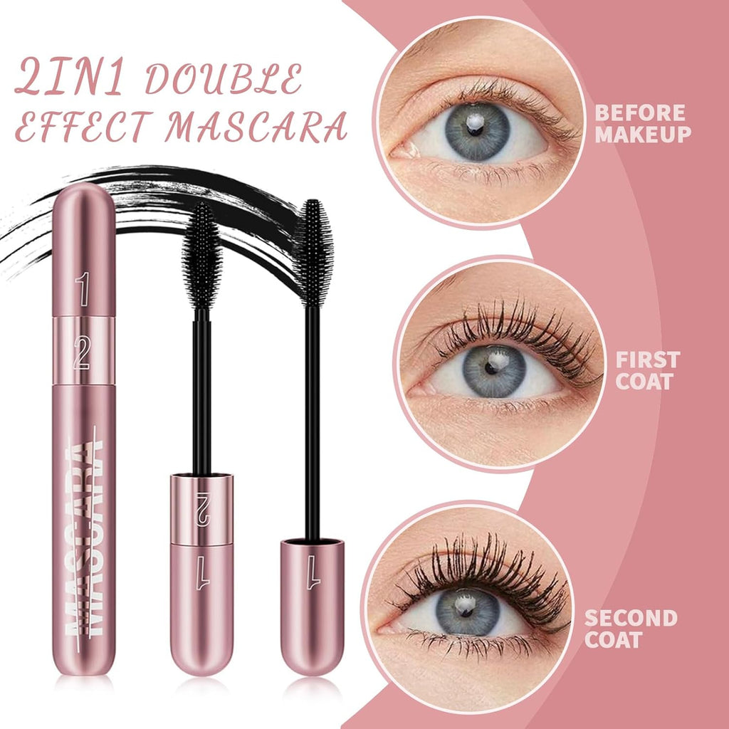 Xixiran Mascara, 2 in 1 Wasserfeste Wimperntusche, Wimpern Wimperntusche Long Thick & Voluminous Lash Mascara, Wasserfeste Wimperntusche Für Empfindliche Augen, Kreieren Sie Wunderschöne Augen