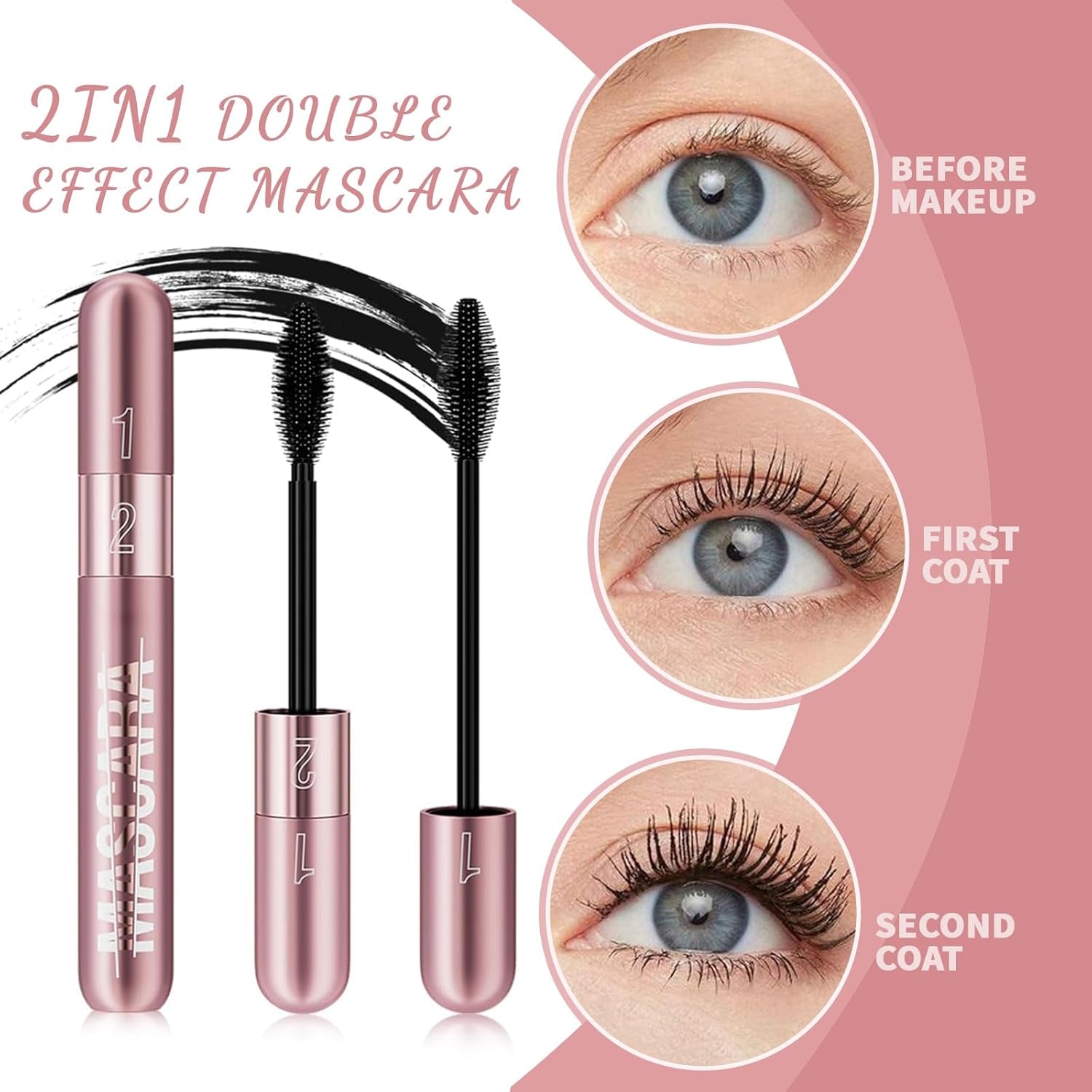 Xixiran Mascara, 2 in 1 Wasserfeste Wimperntusche, Wimpern Wimperntusche Long Thick & Voluminous Lash Mascara, Wasserfeste Wimperntusche Für Empfindliche Augen, Kreieren Sie Wunderschöne Augen
