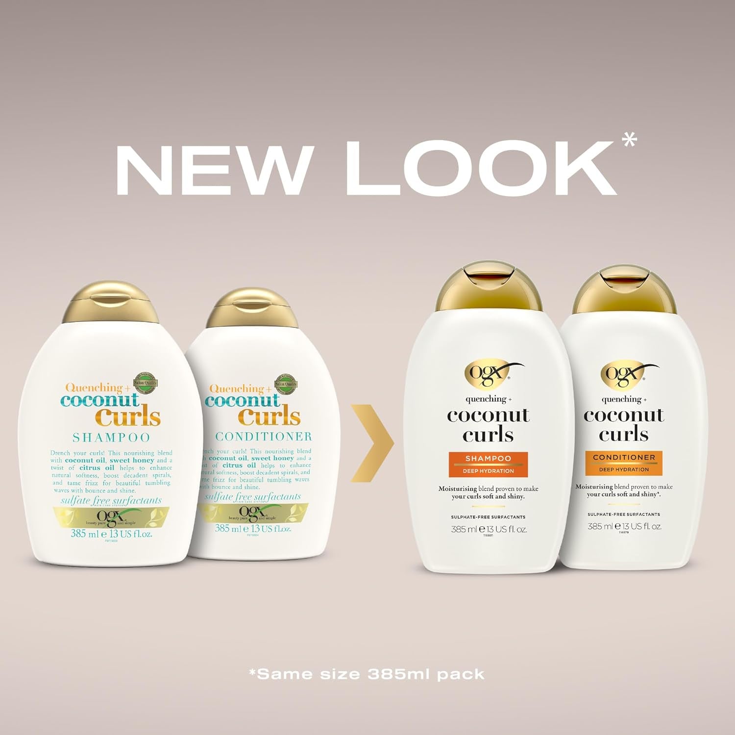 OGX Quenching + Coconut Curls Shampoo, Feuchtigkeitsspendendes Locken Shampoo Mit Kokosöl, Zitronenöl & Honig, Haarpflege Shampoo Ohne Sulfate, Haarshampoo Für Glänzende, Definierte Locken (385 Ml)