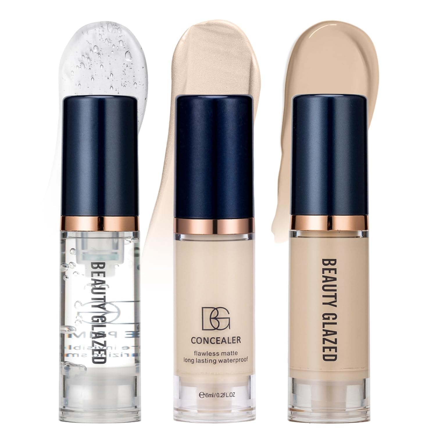 Make up Foundation,3 Kombinationen Primer+Concealer+Flüssige Foundation,Langanhaltende Mittel- Bis Volldeckende Foundation,Transfer-Proof Soft Matte Oil Control Foundation, Makeup in Einem Schritt