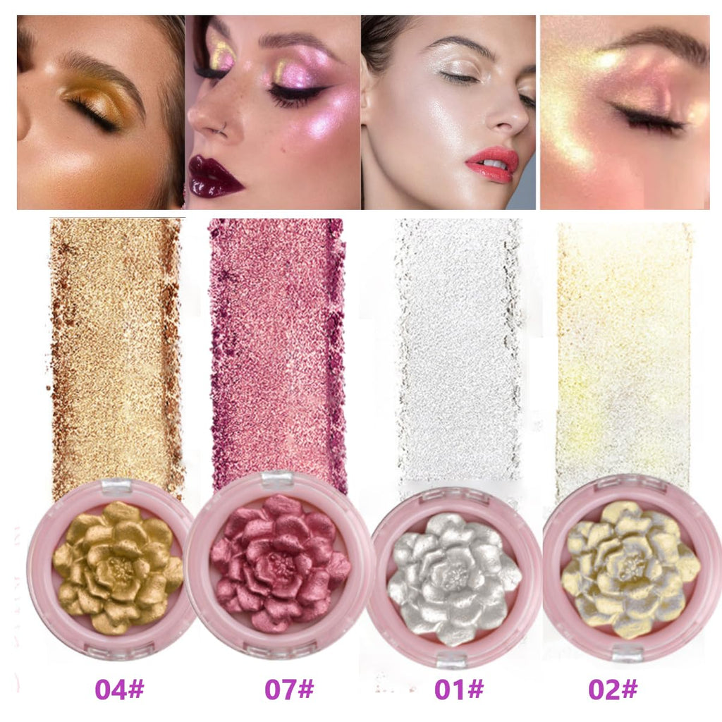 KARLOR 3D Rose Highlighter, Gesicht Highlighter Makeup Rosa Highlighter Puder Palette 3D-Geformt Rosenblüten Blush Schimmer Pink Highlighter Palette Glitzer Gesicht Wange Nase Aufhellen(07 Rosa)