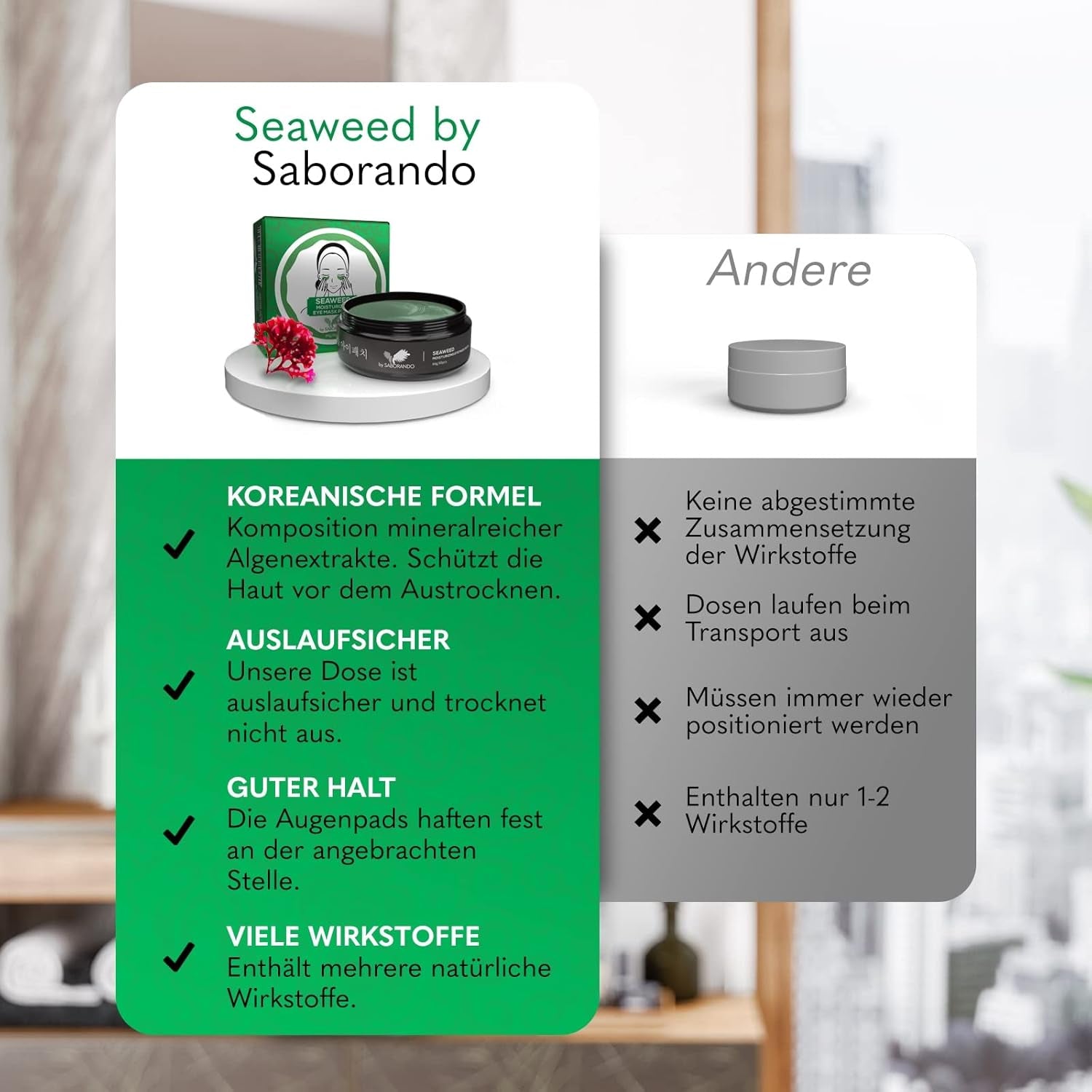Korean Skincare 60 Stück Algen Augenpads | Gegen Augenringe & Falten, Augenmaske Mit Kollagen & Hyaluron, Gesichtspflege Gegen Tränensäcke, Feuchtigkeitsspendende Augenpflege Pads by Saborando