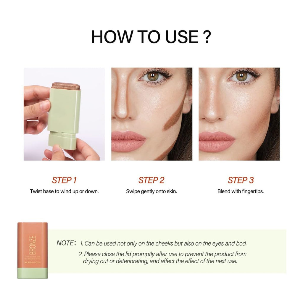 Ofanyia Cream Bronzer Stick, Unique Roating Design Multi-Use Bronzer Stick, Lightweight Easy to Blend Cream Bronzer, Velvet Matte Texture Bronzer Face Stick(3# Rich Glow)