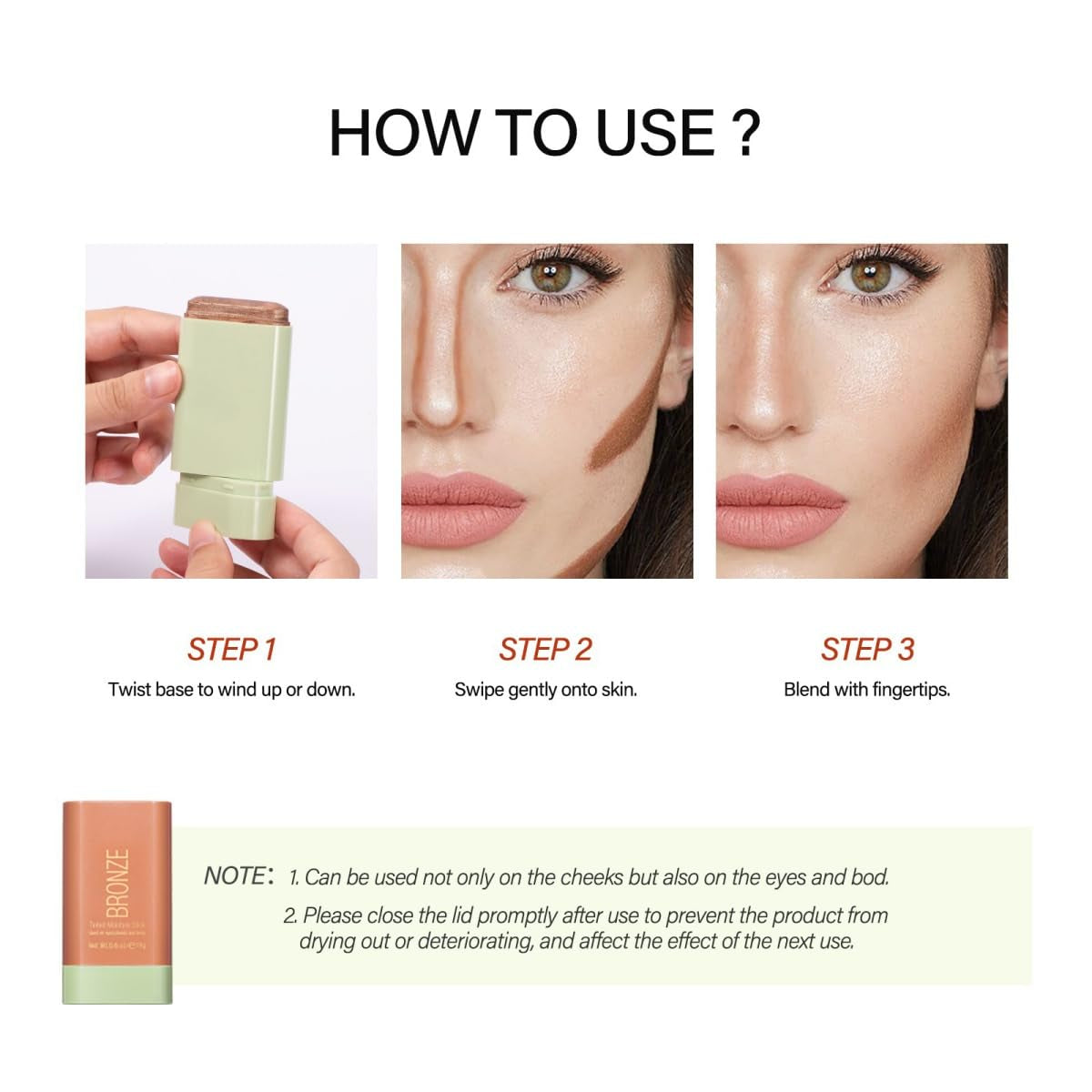 Ofanyia Cream Bronzer Stick, Unique Roating Design Multi-Use Bronzer Stick, Lightweight Easy to Blend Cream Bronzer, Velvet Matte Texture Bronzer Face Stick(3# Rich Glow)
