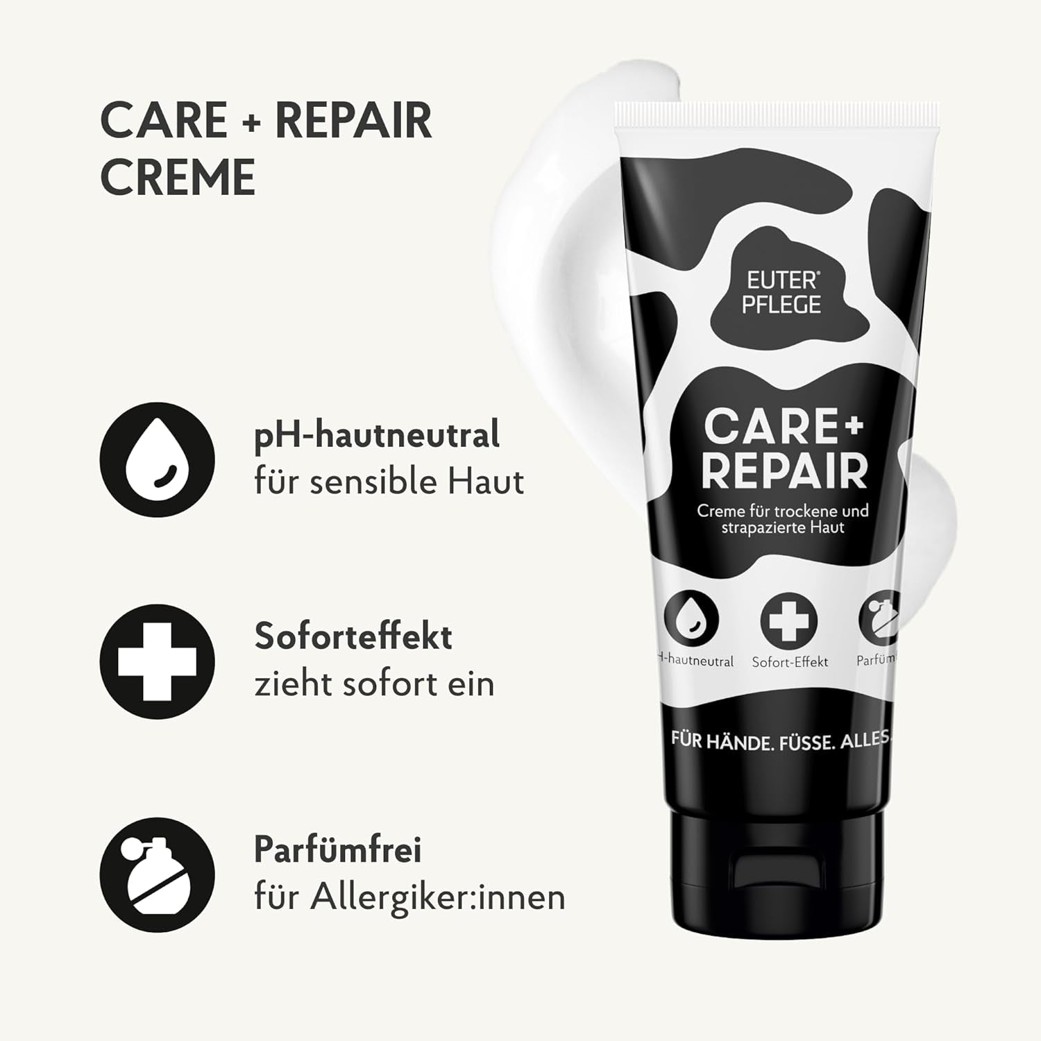 EUTERPFLEGE Care + Repair Creme, 200Ml, Intensive Pflege Für Trockene Haut, Feuchtigkeitscreme Für Hand Und Körper, Parfümfrei, Allergiker Geeignet