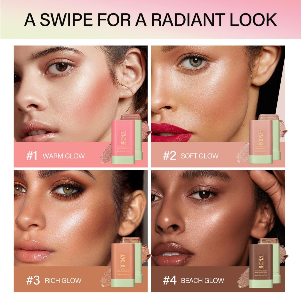 Ofanyia Cream Bronzer Stick, Unique Roating Design Multi-Use Bronzer Stick, Lightweight Easy to Blend Cream Bronzer, Velvet Matte Texture Bronzer Face Stick(3# Rich Glow)