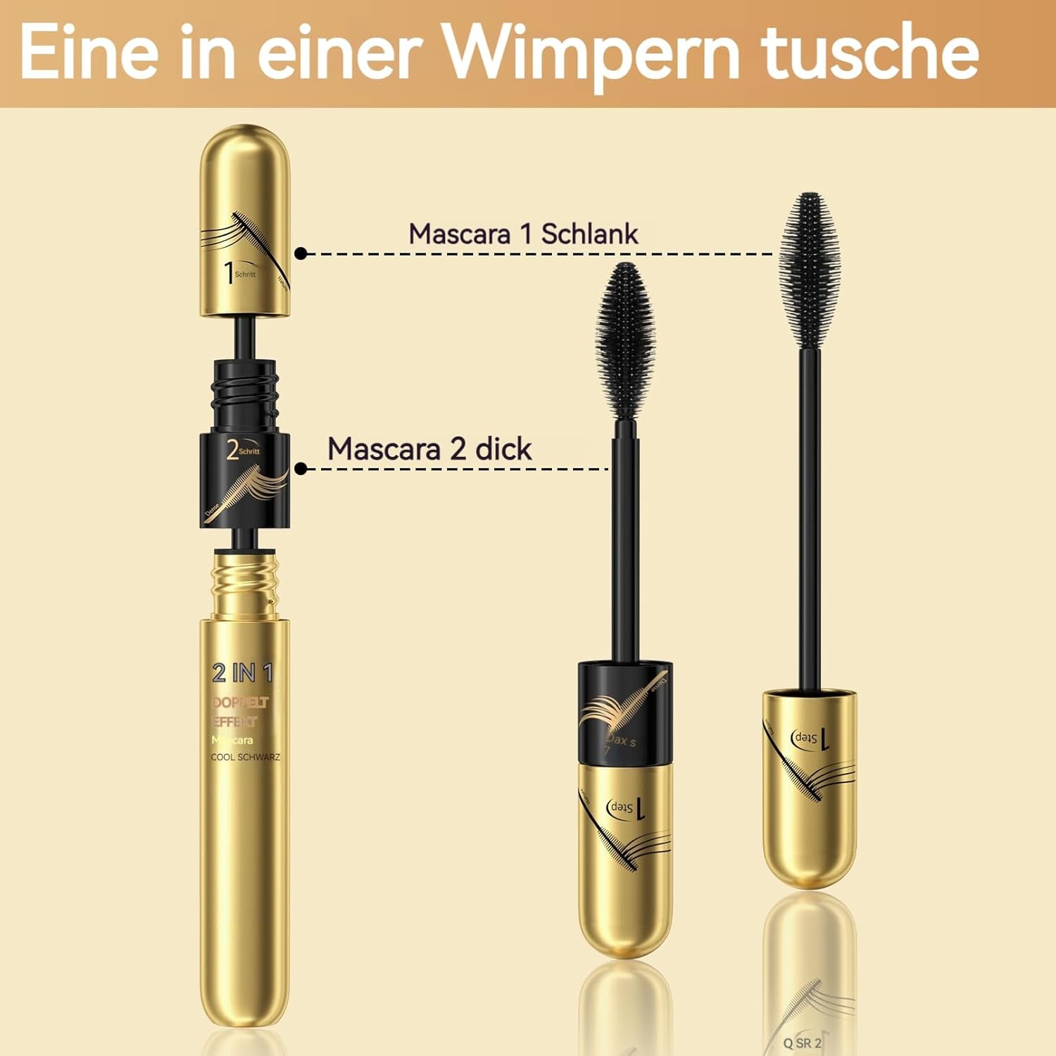 Jeffbaubl+Hellokiss Wimperntusche Wasserfest Schwarz, 2 in 1 4D Seidenfaser Wimperntusche, Langlebig Dicke Wimpern Mascara, Wischfest Und Nicht Verklumpend Für Augen Make Up