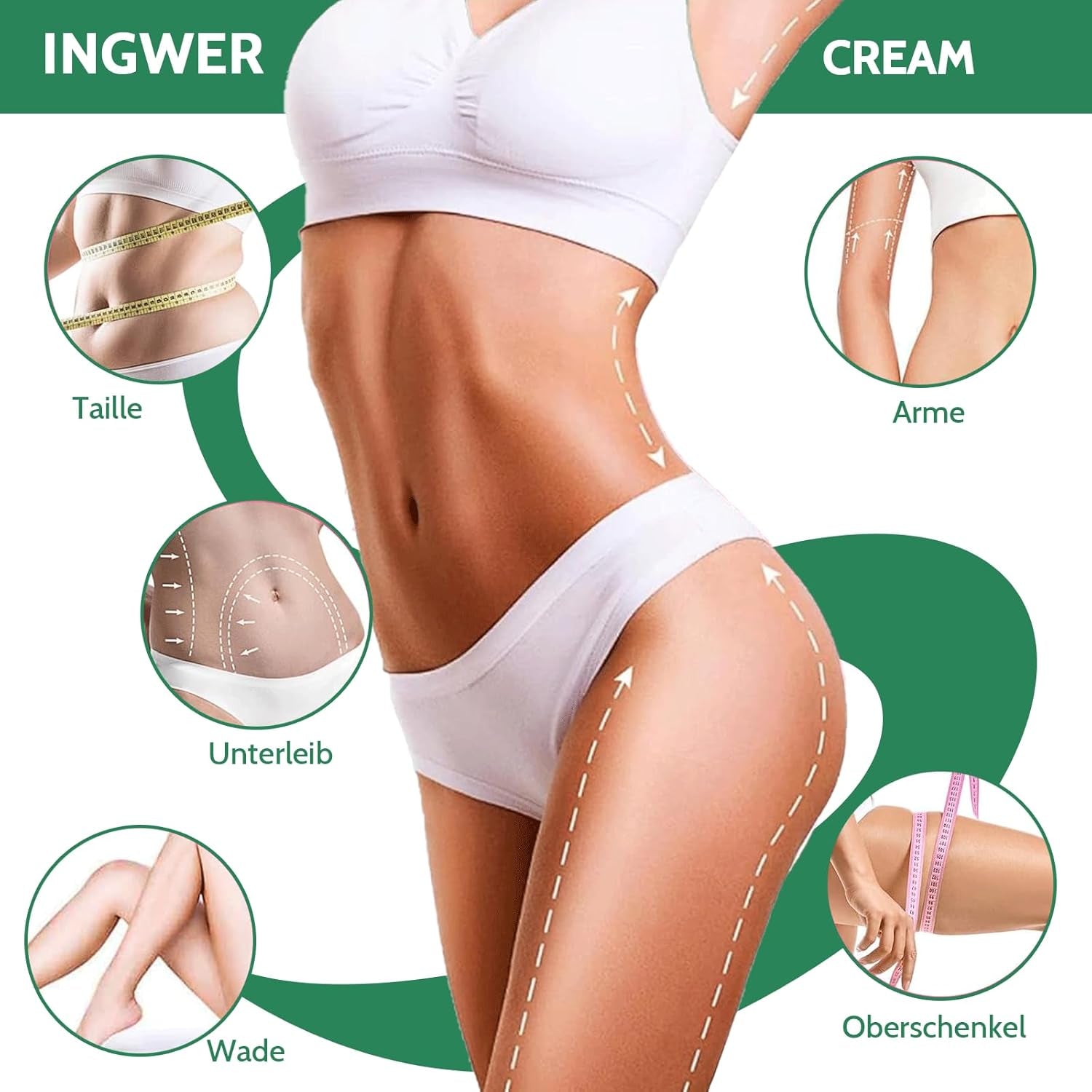 Shefave Ingwer Creme, 2Pcs Körpercreme Mit Gua Sha Stein, 7 Tage Feuchtigkeitscreme Massage Für Taille, Bauch, Arme, Gesäß, Oberschenkel