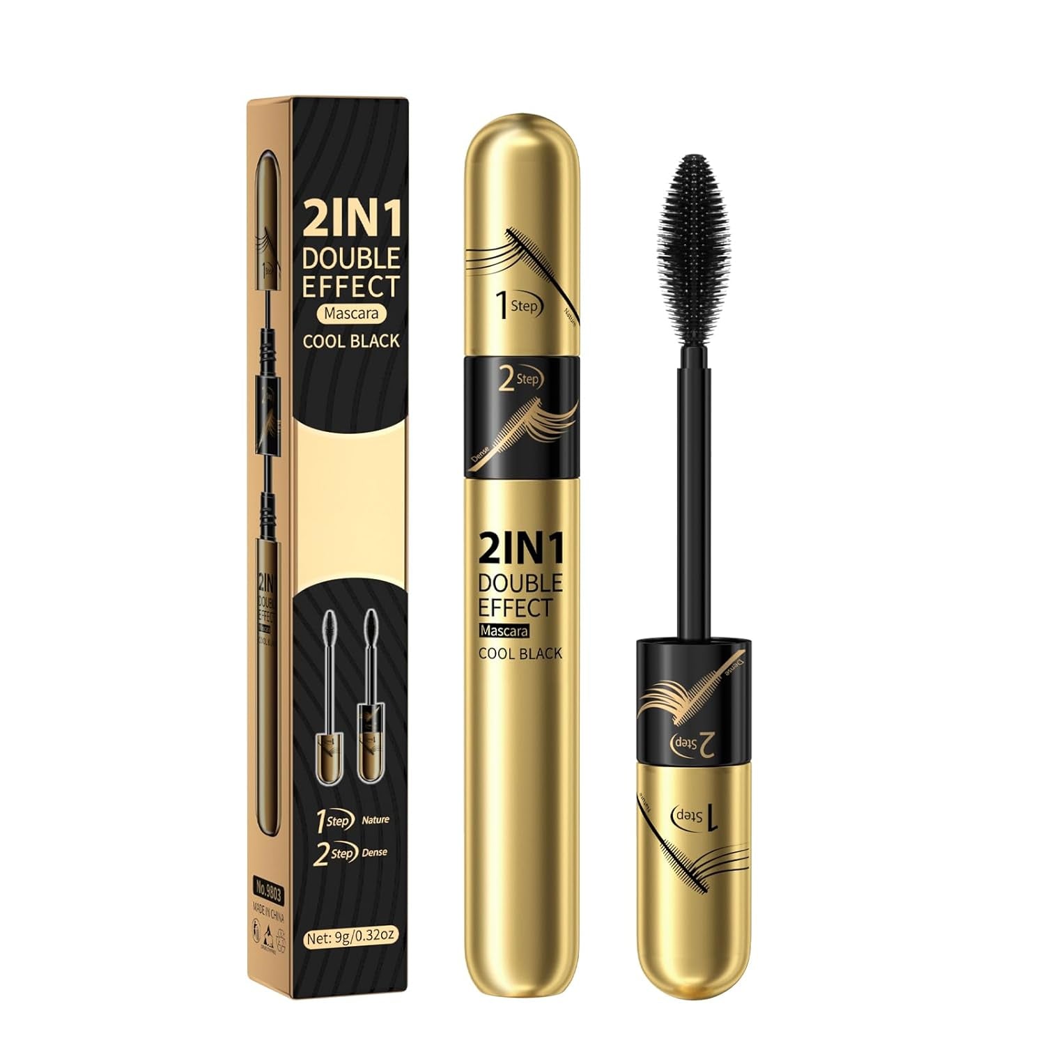 HOUSN 2 in 1 4D Silk Fiber Eyelash Mascara, Black Long-Lasting Waterproof 4D Mascara, Wischfest Und Nicht Verklumpend Für Make, Geeignet Für Empfindliche Augen, Augen Make up Produkte