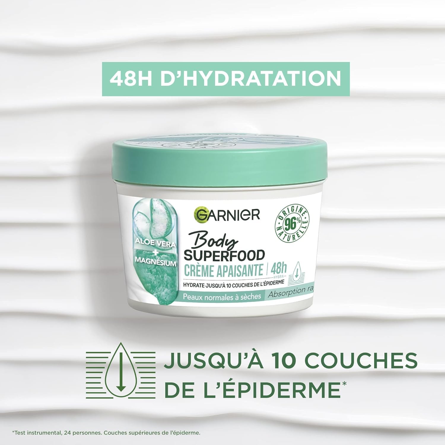 Garnier - Body Superfood - Beruhigende Körperpflegecreme - 48H Flüssigkeitszufuhr - Vegane Und Zu 96% Natürliche Formel - Mit Aloe Vera Und Magnesium - Für Normale Bis Trockene Haut - 380 Ml