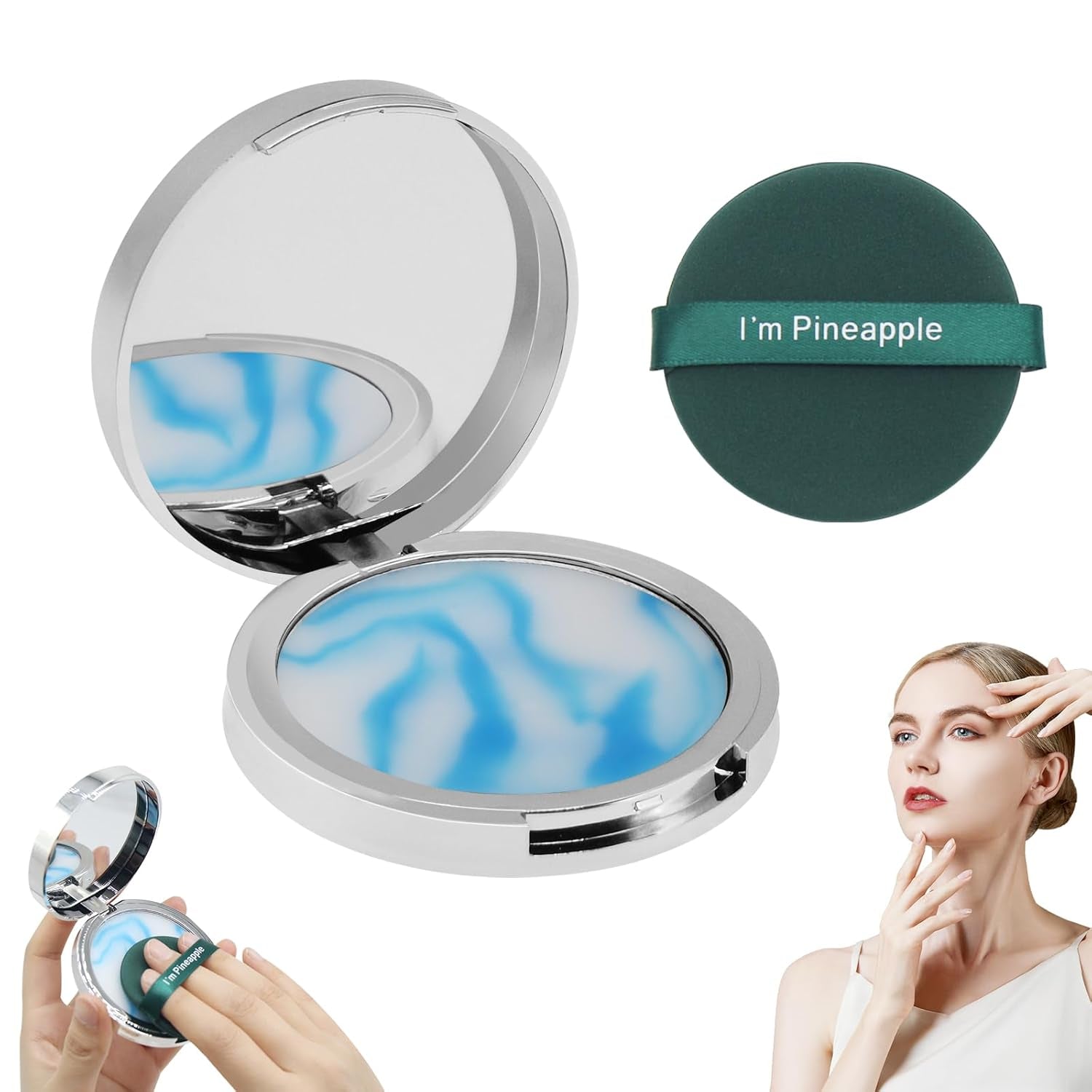 Horuili® Ölkontrollierendes Gesichtspuder, Oil Control Face Pressed Powder, Wasserfestes Mattes Gesichtspuder, Gelee-Gesichtsfixierpuder, Leichte, Mattes, Langanhaltendes, Ölkontrolle (Blau, Blau)
