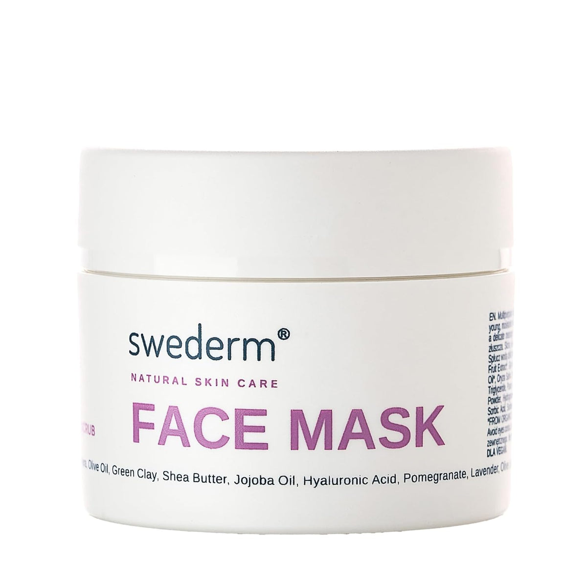 Swederm FACE MASK 4In1 Gesichtsmaske Feuchtigkeitspendende Maske Für Gesicht Mit Hyaluronsäure Reinigende Grüne Tonerde-Maske Gesichtspflege Für Trockene Fette Haut Feuchtigkeit Reinigung 100 Ml