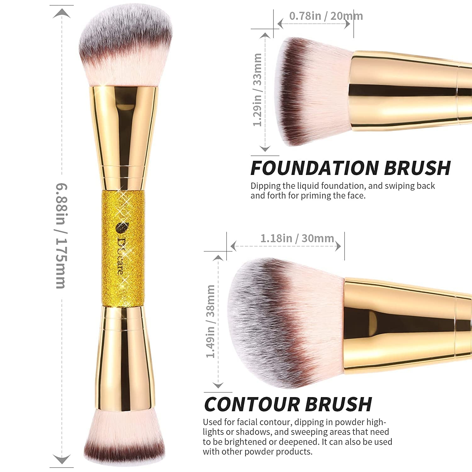 Ducare Foundation Pinsel - Kontur Bronzer Makeup Pinsel Make up Pinsel Beidseitig Für Blending Liquid Powder Concealer Creme Kosmetik Blush Buffe