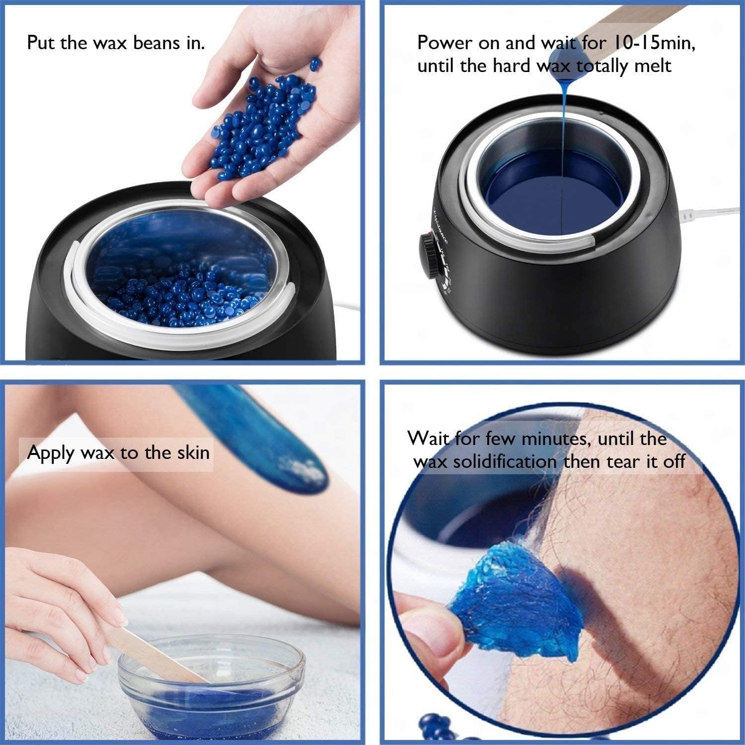 Wachswärmer Wax Warmer Wachs Haarentfernung Elektrischer Wachs Haarentfernung Set Enthaaren Wachsgert Waxheater Waxing Kit Mit 4X100G Wachsperlen