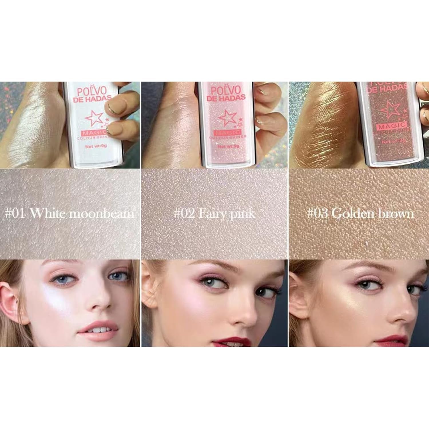 Highlighter Puder Stick, Body Highlight Patting Puder, Fairy Highlight Puder-Highlighter Schimmernder Highlighter Puderstift, Für Gesicht Augen Lippen Haare Körper Glow Kosmetik (01)