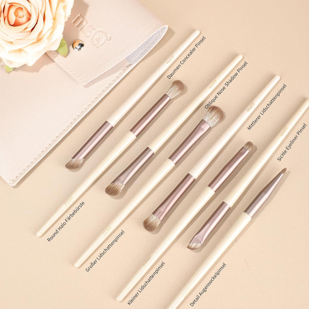 MSQ 8 Stück Lidschatten Make-Up Pinsel Set Portable Reise Make up Pinsel Tasche,Pinselset Makeup Professionelles Lidschatten Pinselset