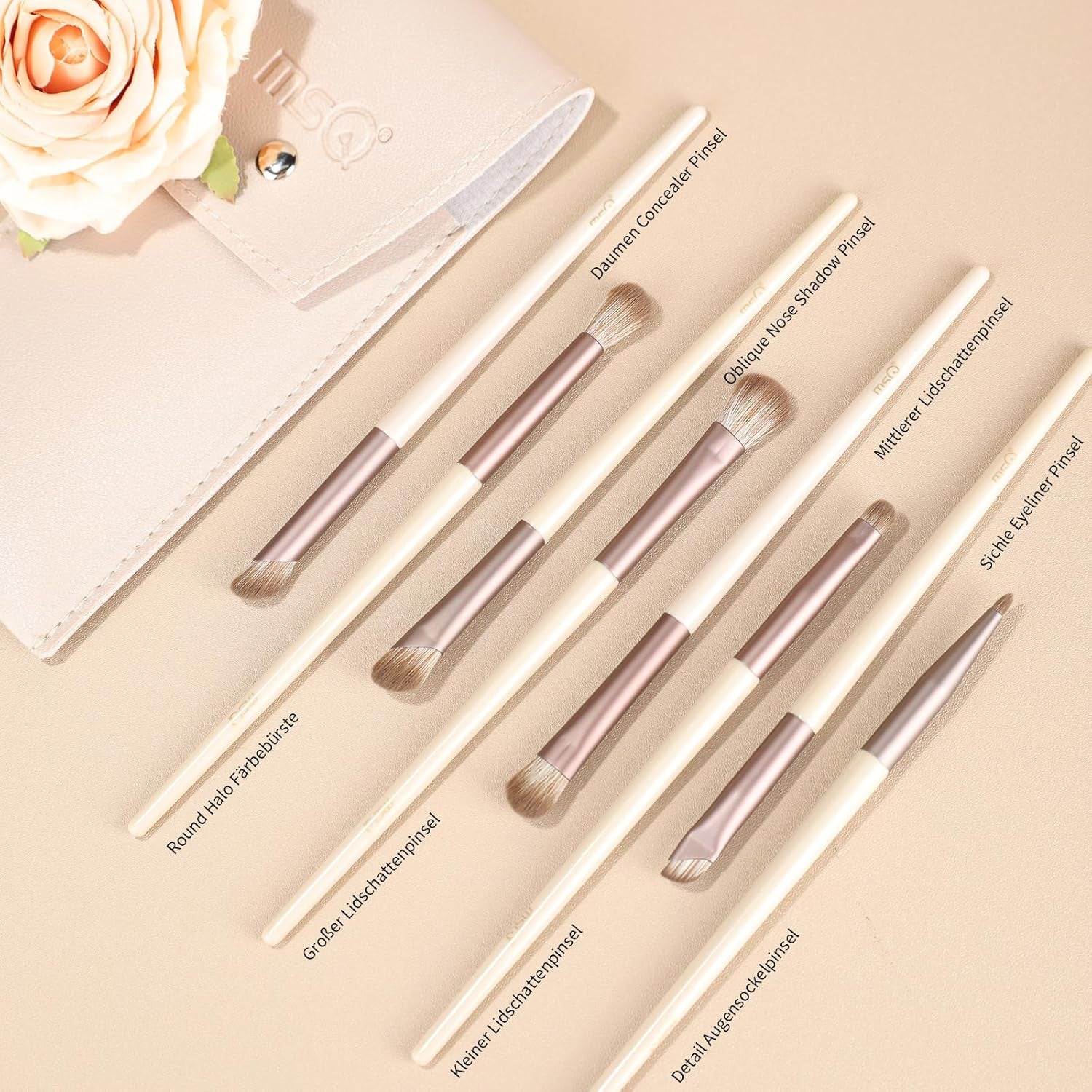 MSQ 8 Stück Lidschatten Make-Up Pinsel Set Portable Reise Make up Pinsel Tasche,Pinselset Makeup Professionelles Lidschatten Pinselset