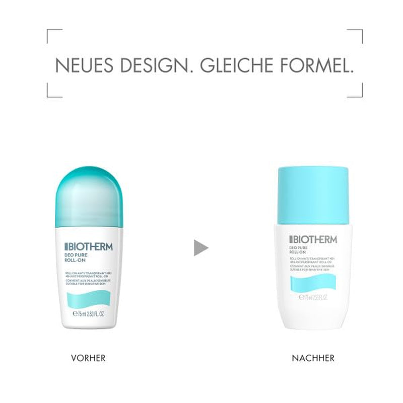 Biotherm Deo Pure Roll-On, 48 H Anti-Transpirant, Wirksamer Schutz Vor Schweißgeruch, Für Empfindliche Haut Und Alle Hauttypen, Wirkt Pflegend Und Beruhigend, 75 Ml