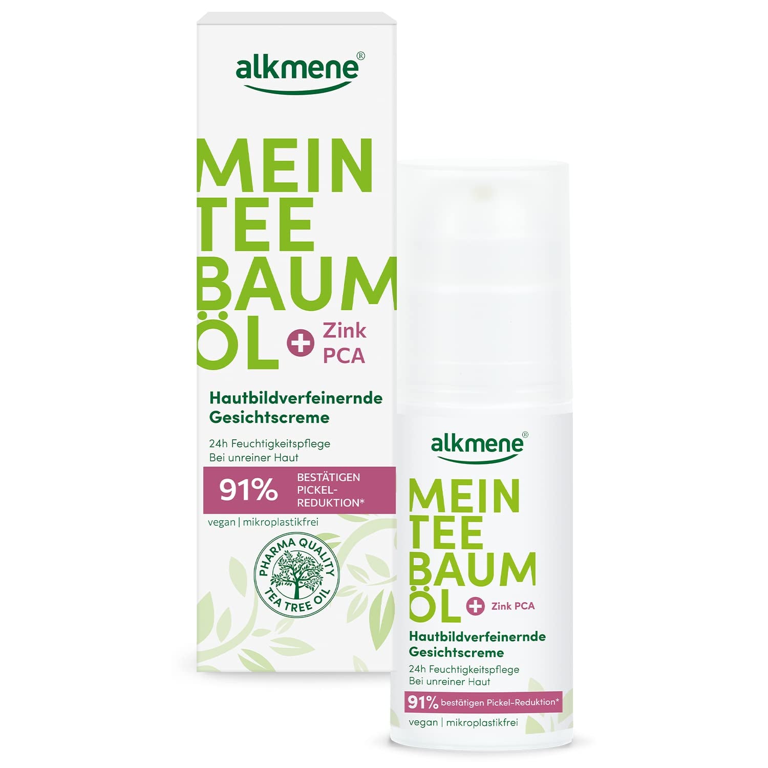 Alkmene Mein Teebaumöl Gesichtscreme 50 Ml Pickel Reduktion 91% Bestätigt - Naturreines Teebaumöl, Vegan & Klimaneutral - 24H Feuchtigkeitspflege Für Unreine Haut - Teebaumöl Creme Für Pickel