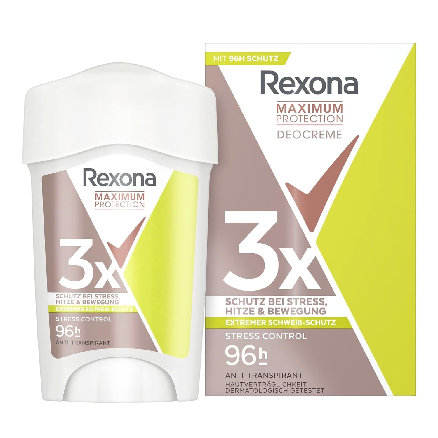 Rexona Women Maximum Protection anti Transpirant Deo Creme Stress Control Deodorant Mit 96 Stunden Schutz Gegen Starkes Schwitzen Und Geruch Mit 3X Schutz Bei Stress, Hitze & Bewegung 45 Ml