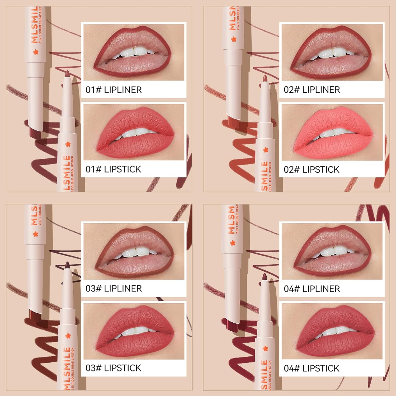 Mrettick 6 Stück Lippenstift Und Lipliner Set, 2-In-1 Matt Lippenstift Lip Liner, Langanhaltende, Antihaftbeschichtete Tasse, Verblasst Nicht, Wasserdicht, Make-Up Geschenk Für Frauen