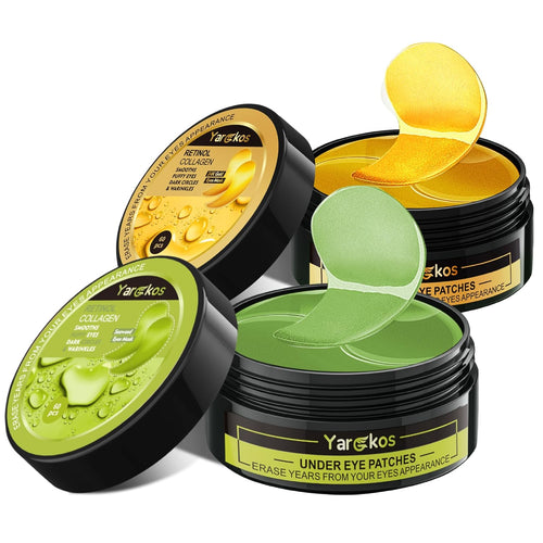 2 Stück 60 Pcs Hydration Feuchtigkeitsspendende Eye Pad Mask, Grün+24K Gold, 30 Paare Kollagen Hydrogel anti Aging Augenpads, Hyaluronsäure Augenmaske Dunkle Augenringe Entfernen, Kollagenaugenmaske