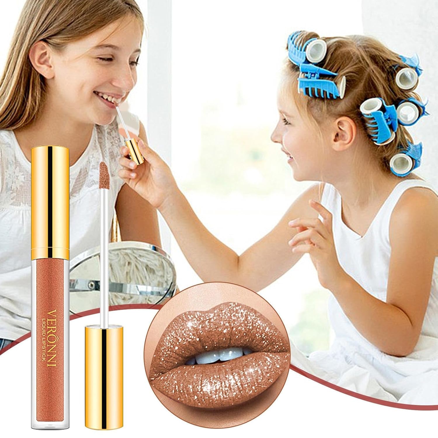 Glitzer-Lipgloss,Wischfestes Perlglanz-Lippenstift-Make-Up - Feuchtigkeitsspendender Lippenfleck, Wasserfester, Antihaftbeschichteter Cup-Lipgloss, Lang Anhaltende, Wirkungsstarke Farbe Teksome