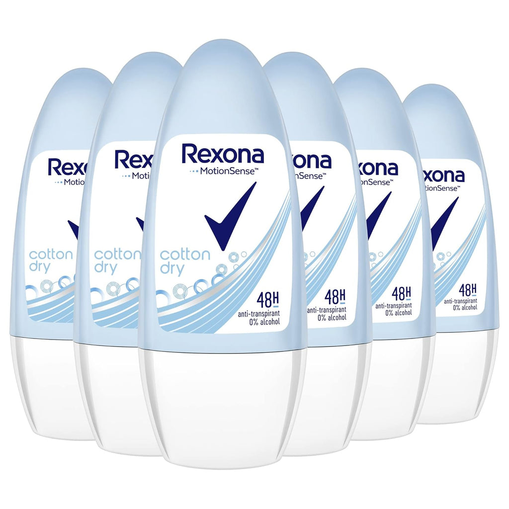 Rexona Motionsense Deo Roll-On Cotton Dry - Anti-Transpirant Mit 48 Stunden Schutz Gegen Starkes Schwitzen Und Körpergeruch - 50 Ml (6Er-Pack)