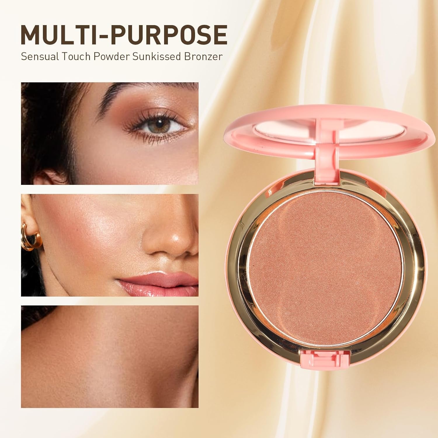 Beauty Searcher Schimmernder Bronzer Puder, Natürliches Sonnengeküsstes Finish, Kontur Highlighter Bronzer Blush Puder, Soft Touch Textur, Vegane Formel Gesichts Makeup Kompakt (Sunset Bronzer)