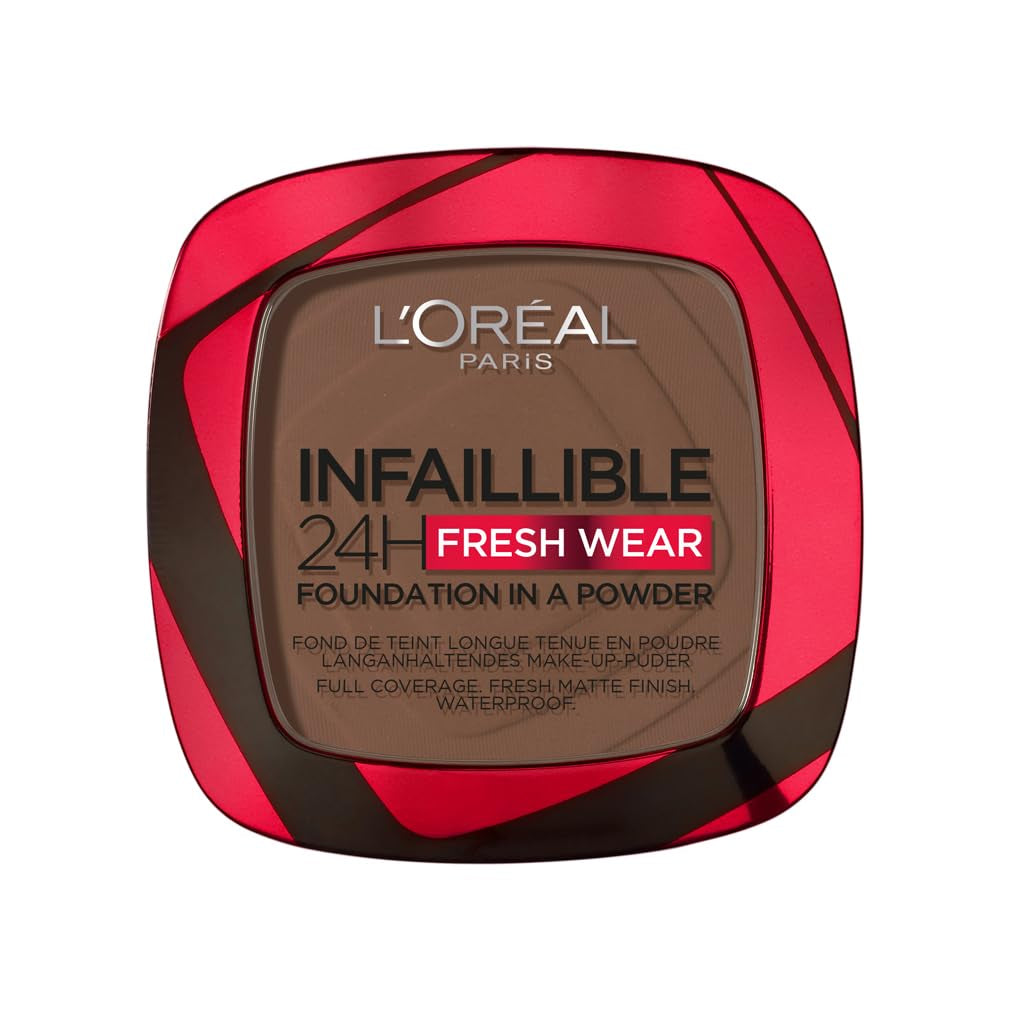 L'Oréal Paris Wasserfestes Puder Make-Up Mit Hoher Deckkraft, Deckendes Kompaktpuder Mit Mattem Finish Und 24H Halt, Infaillible 24H Fresh Wear Foundation Powder, Nr. 180 Rose Sand, 1 X 9 G