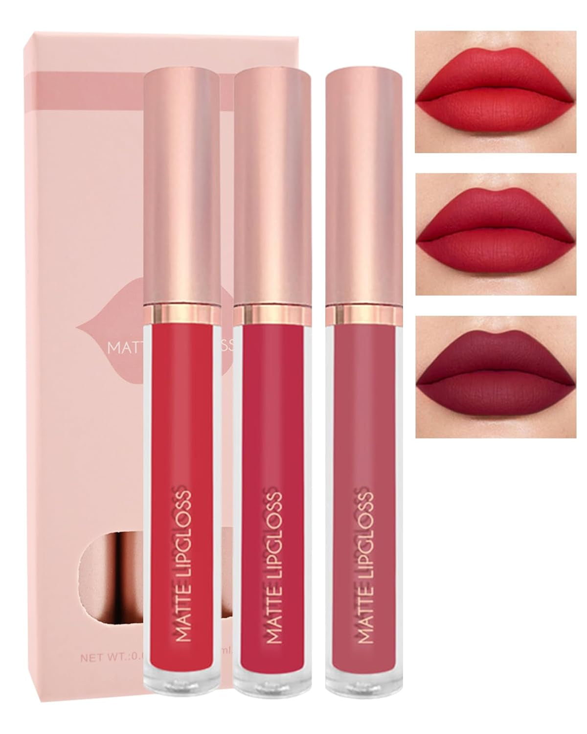 Matt Flüssig-Lippenstift-Set-6Pcs Nude Pink Ruby Rot Hochpigmentiert Lipgloss, Wasserfester Antihaftbeschichtung Lip Tint Stain Langanhaltend 24H, Makeup-Set Für Frauen Zum Women'S-Setb