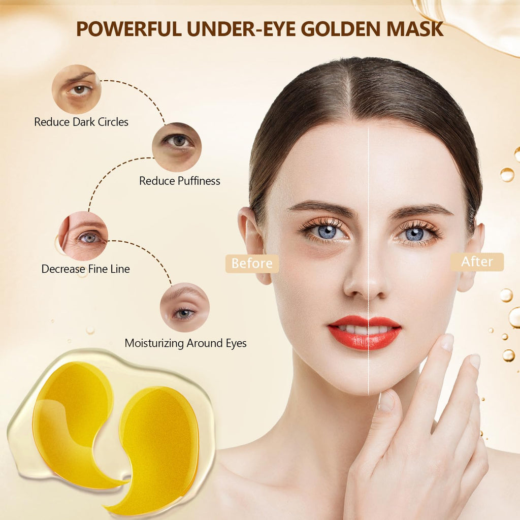 2 Stück 60 Pcs Hydration Feuchtigkeitsspendende Eye Pad Mask, Grün+24K Gold, 30 Paare Kollagen Hydrogel anti Aging Augenpads, Hyaluronsäure Augenmaske Dunkle Augenringe Entfernen, Kollagenaugenmaske