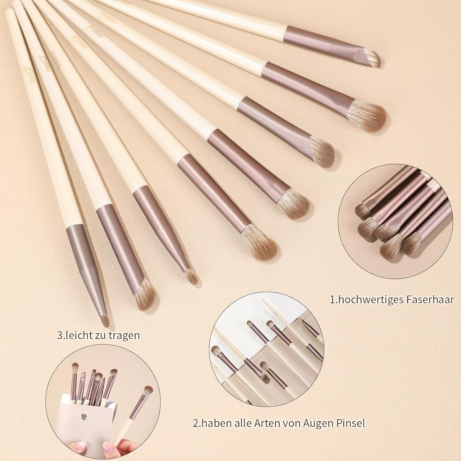 MSQ 8 Stück Lidschatten Make-Up Pinsel Set Portable Reise Make up Pinsel Tasche,Pinselset Makeup Professionelles Lidschatten Pinselset